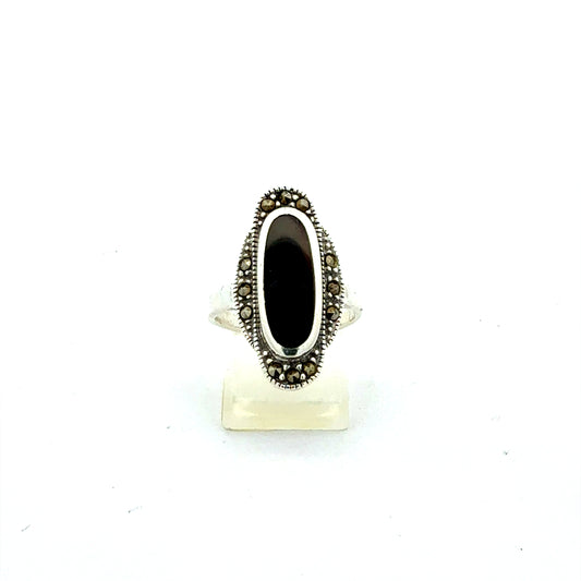 Ring aus 925er Silber mit schwarzem Onyx, Größe 54
