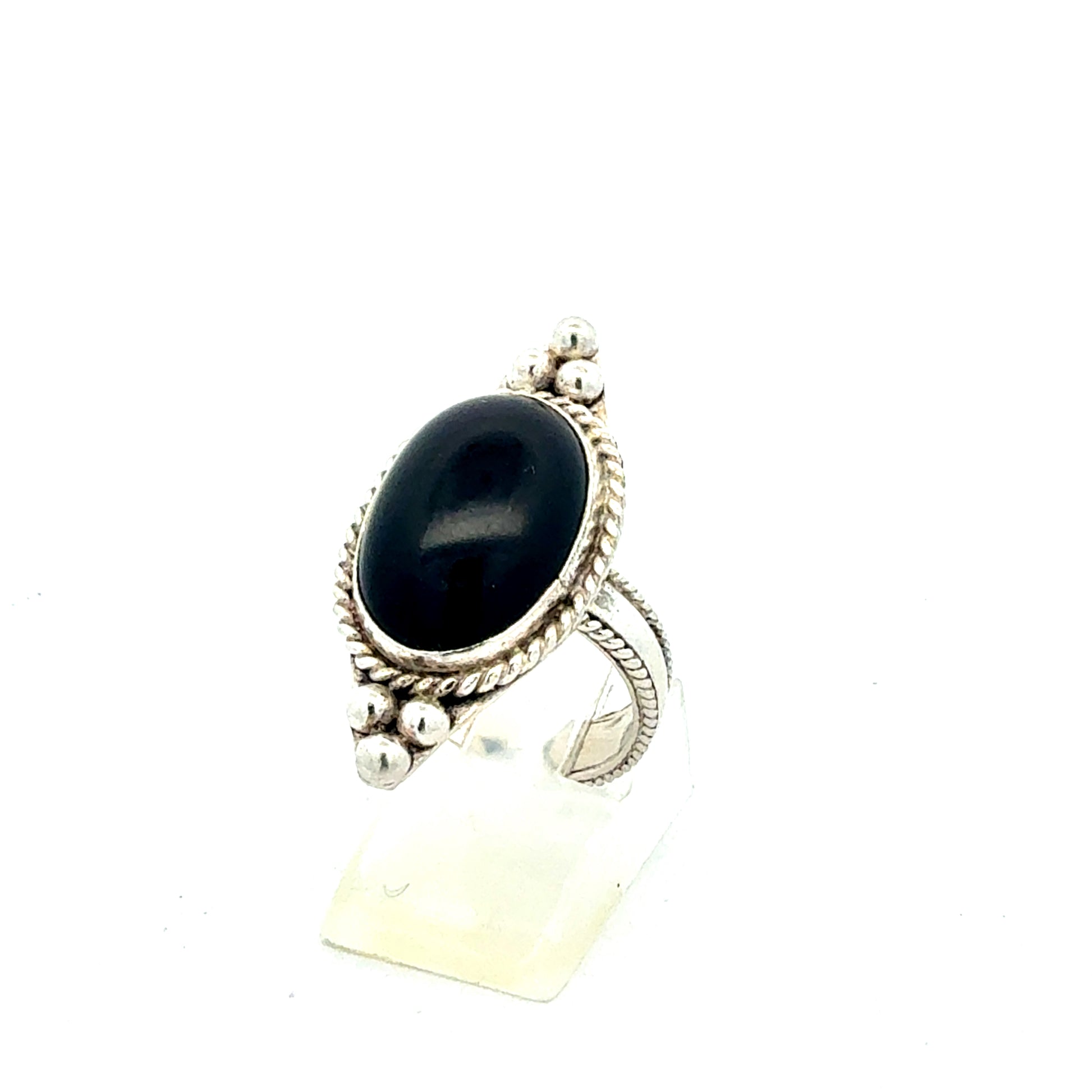 Ring aus 925 Sterling Silber mit schwarzem Onyx, Größe 50
