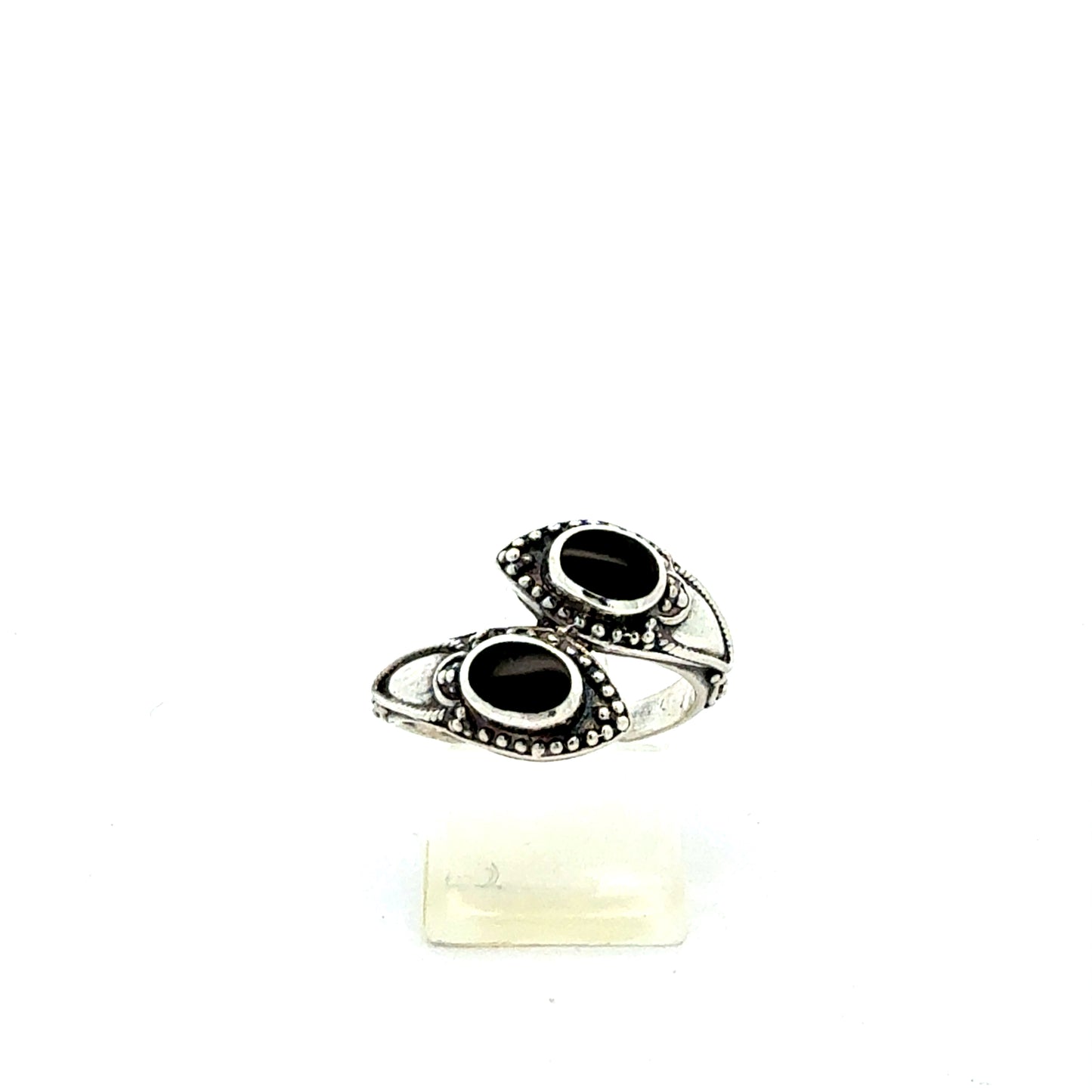925 Sterling Silber Ring mit zwei schwarzen Onyx-Steinen, Größe 54