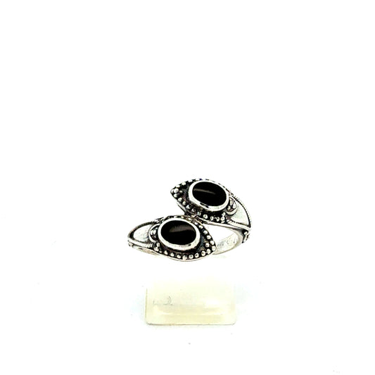 925 Sterling Silber Ring mit zwei schwarzen Onyx-Steinen, Größe 54
