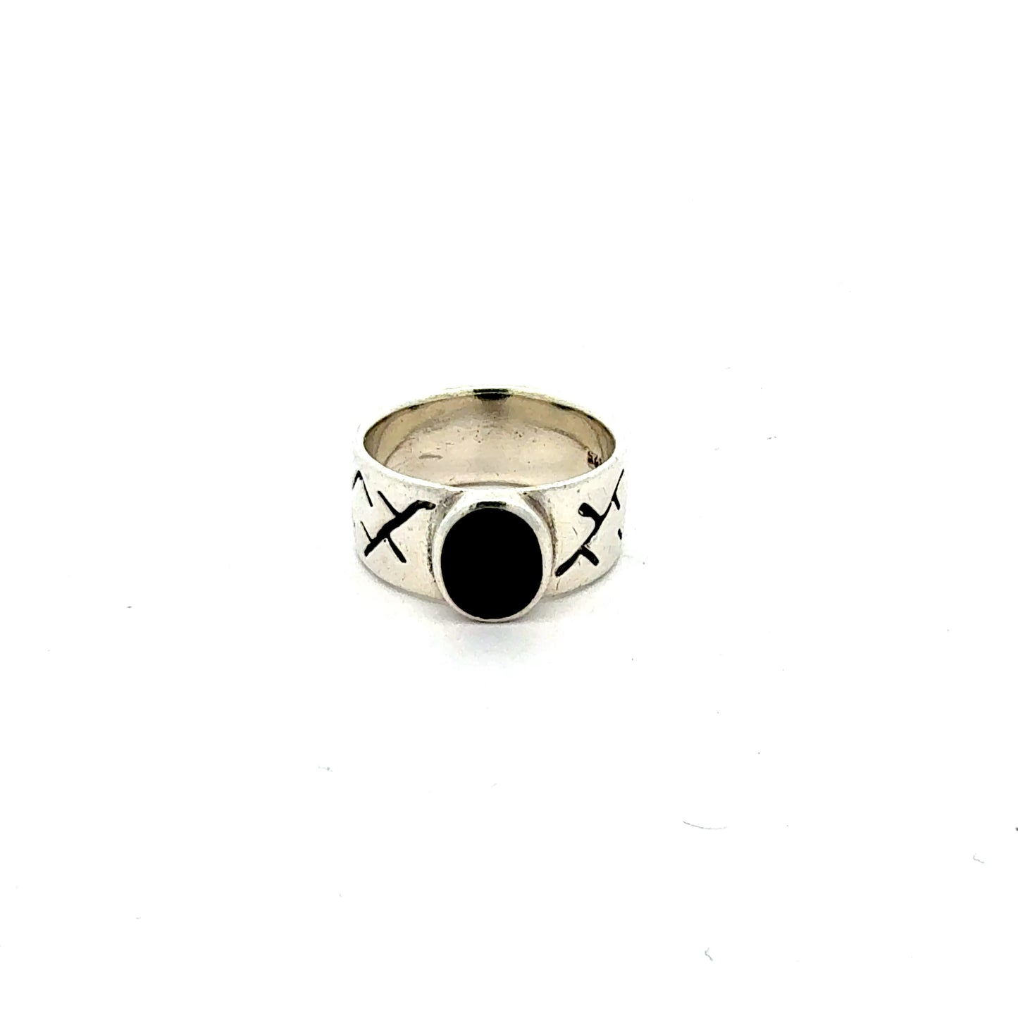 Ring aus 925 Sterling Silber mit schwarzem Onyx - Vorderansicht

