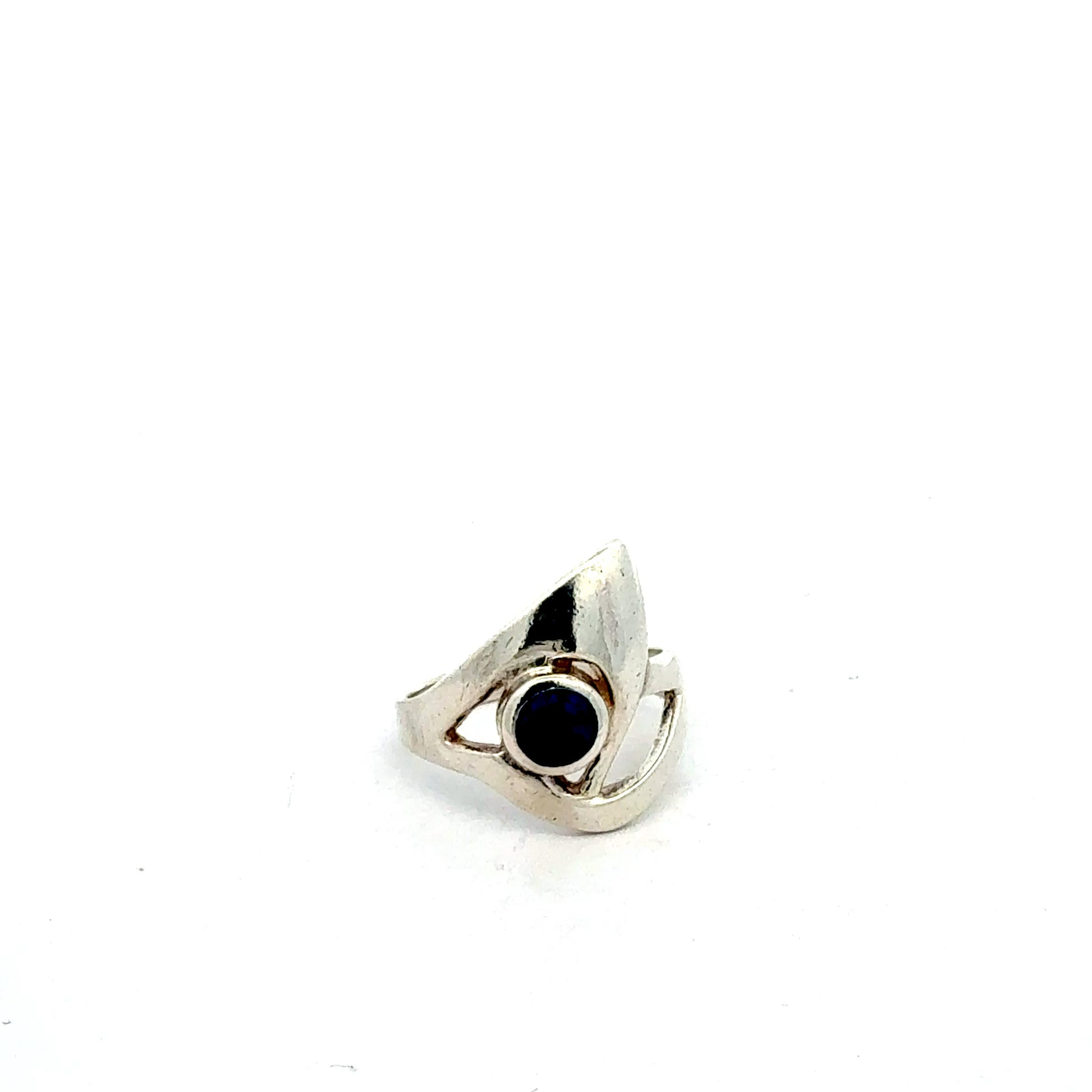 925 Sterling Silberring mit blauem synthetischem Stein, Größe 58, 5,19 g
