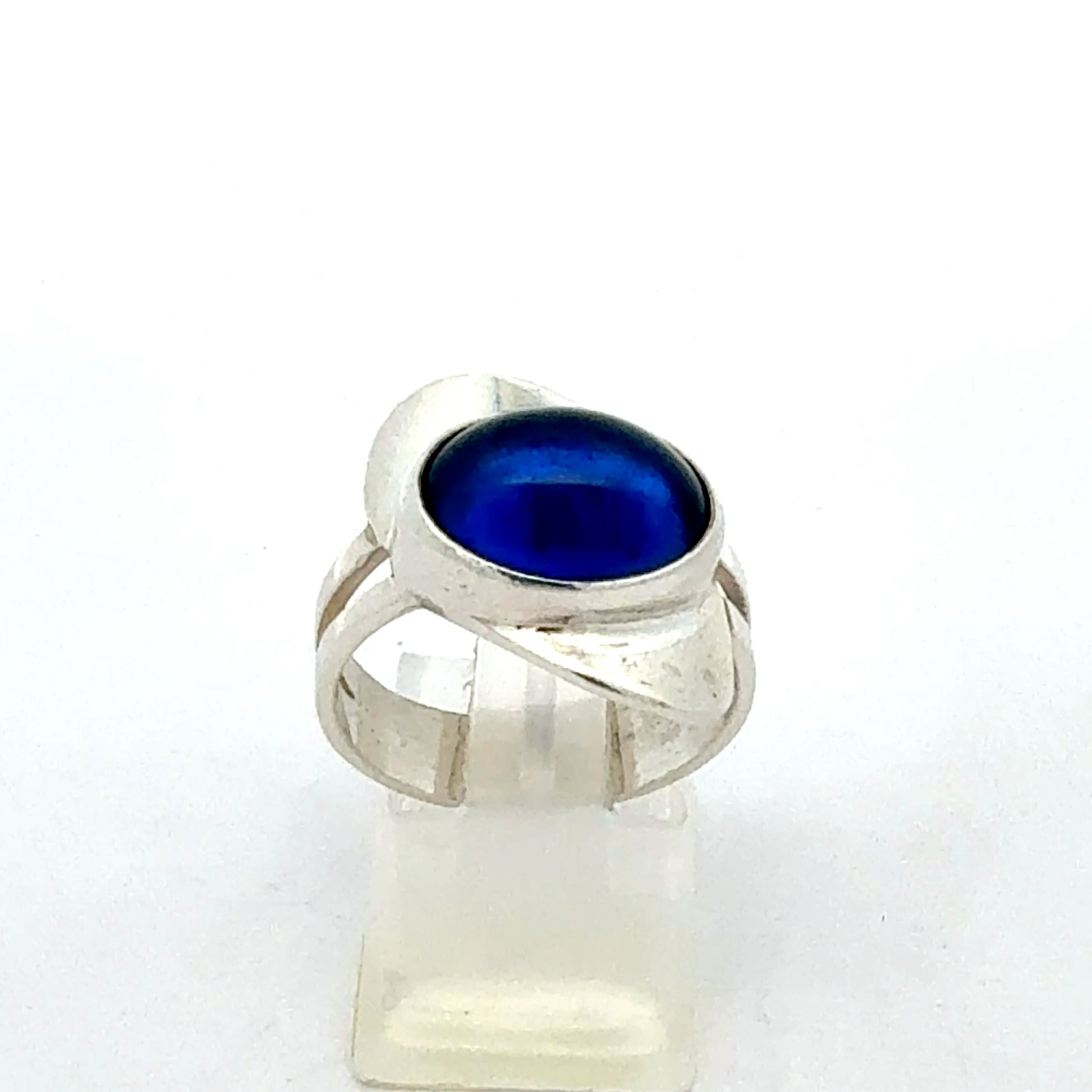 925 Sterling Silber Ring mit blauem synthetischem Stein, Größe 58
