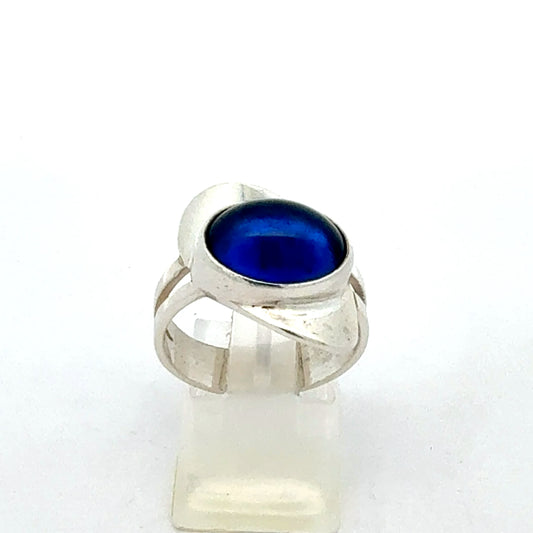 925 Sterling Silber Ring mit blauem synthetischem Stein, Größe 58
