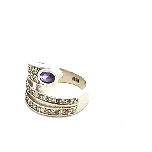 925er Silberring in Schlangenform mit Zirkonia und Amethyst, Größe 56