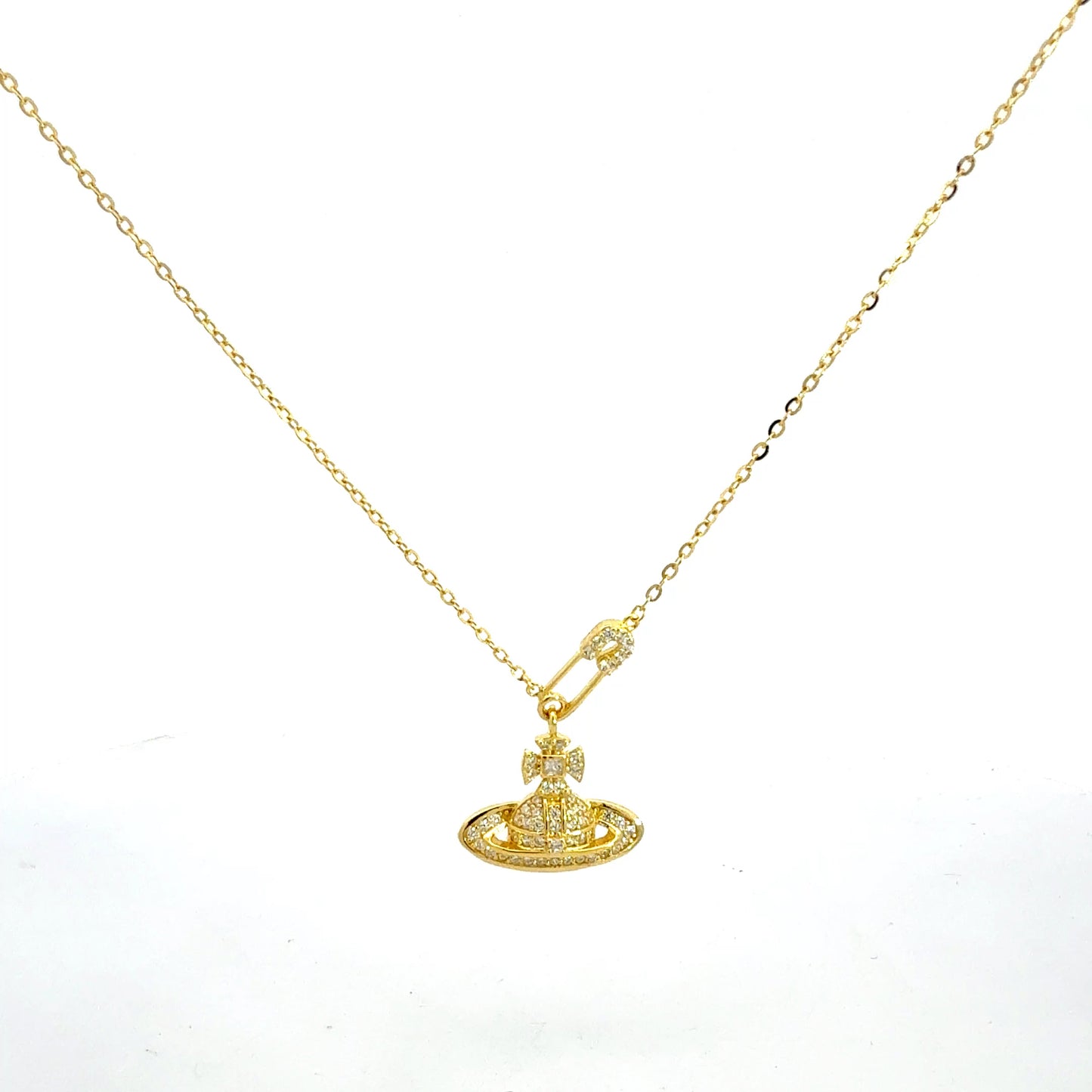 Silberkette 925 vergoldet – 2,57 g – 46 cm – Zirkonia-Anhänger Halsketten Juwelier Alen