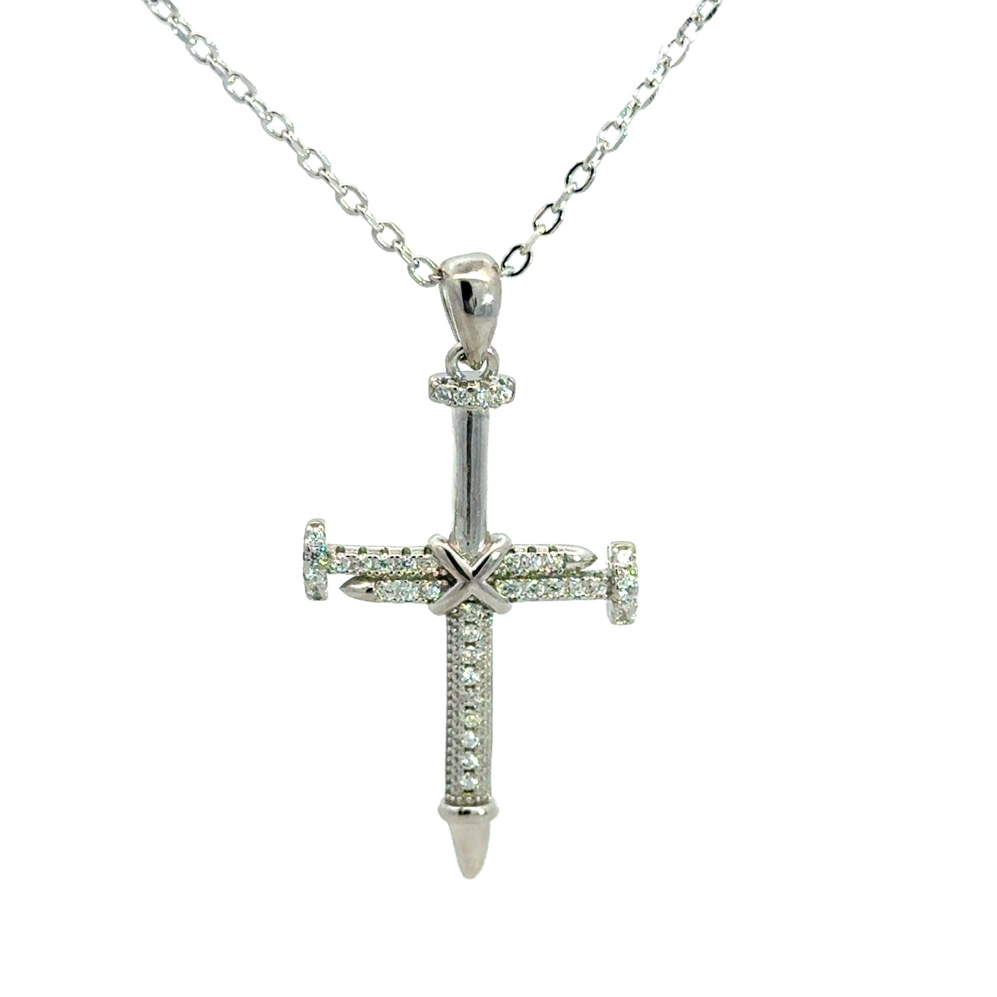Silberkette – 3,90 g – 47 cm – moderner Kreuzanhänger mit klaren Zirkonia Halskette Juwelier Alen