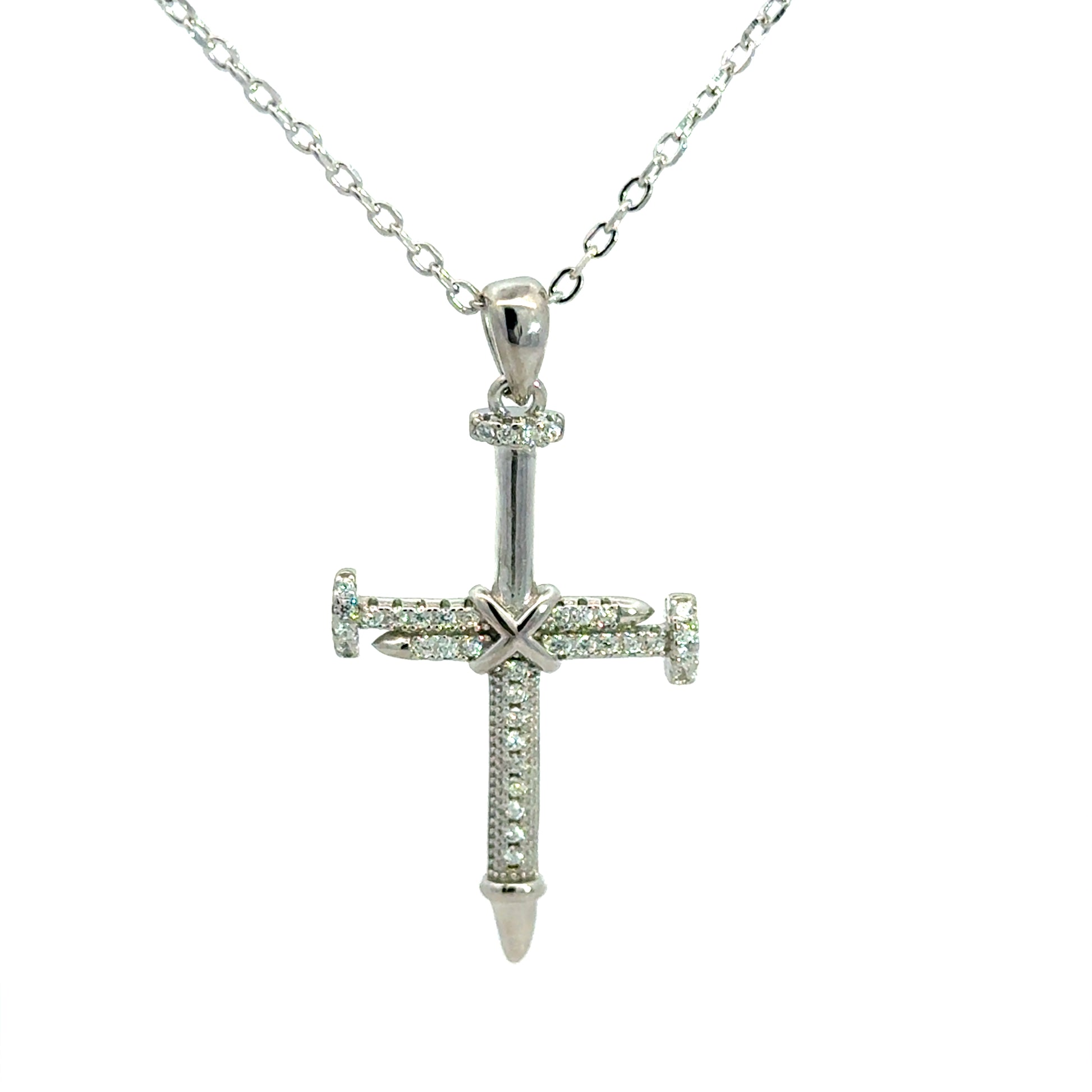 Silberkette – 3,90 g – 47 cm – moderner Kreuzanhänger mit klaren Zirkonia Halskette Juwelier Alen