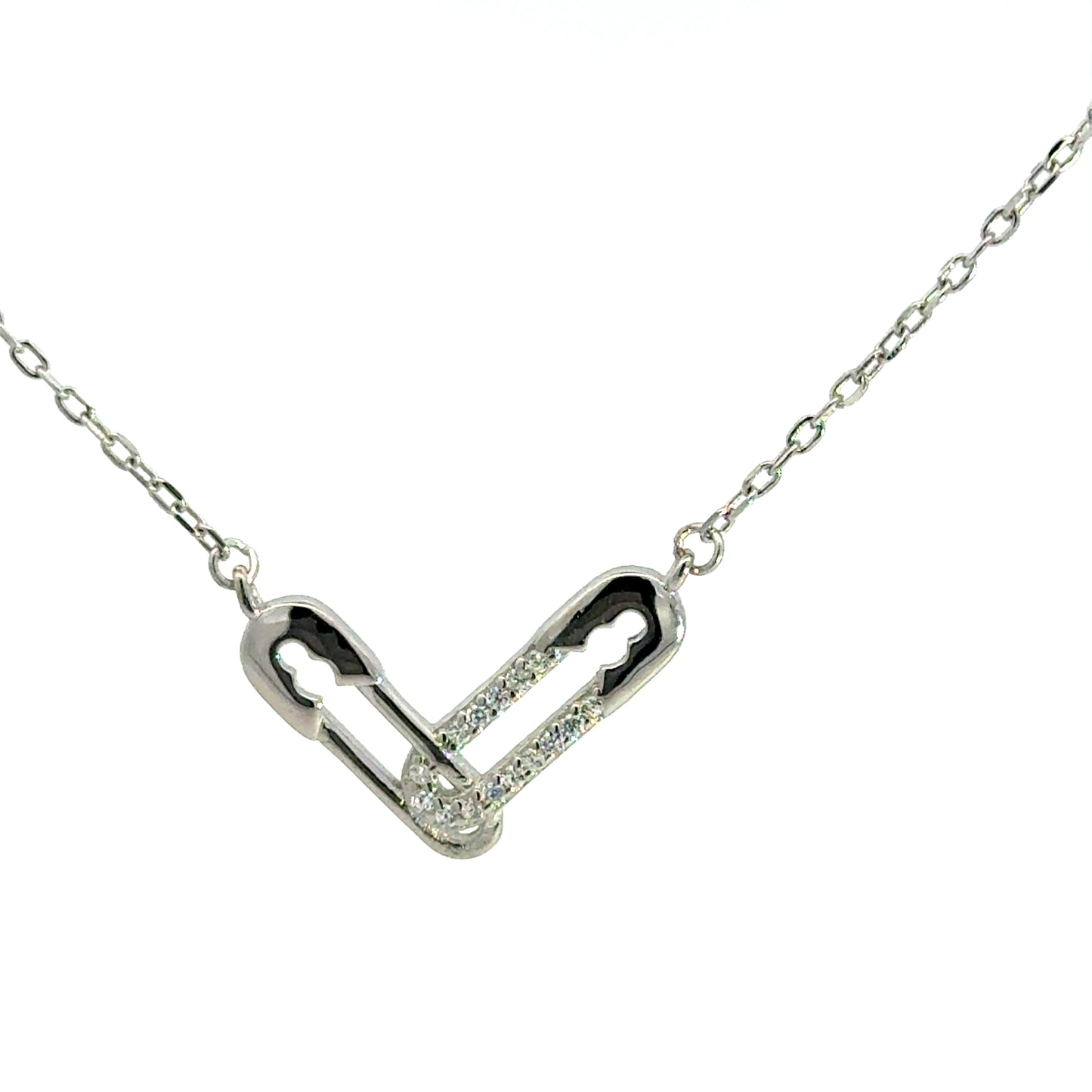 Silberkette 925 – 1,87 g – 46 cm – Sicherheitsnadel-Anhänger mit Zirkonia Halskette Juwelier Alen