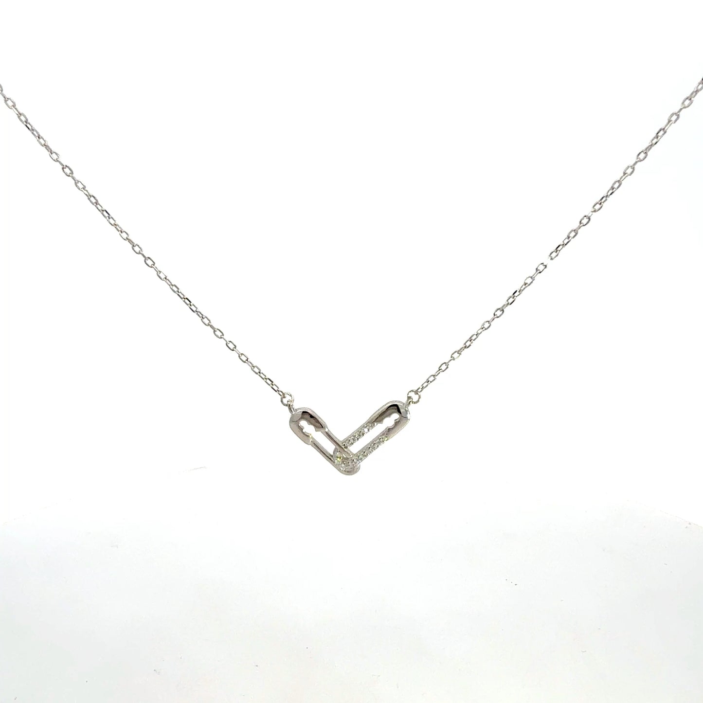 Silberkette 925 – 1,87 g – 46 cm – Sicherheitsnadel-Anhänger mit Zirkonia Halskette Juwelier Alen