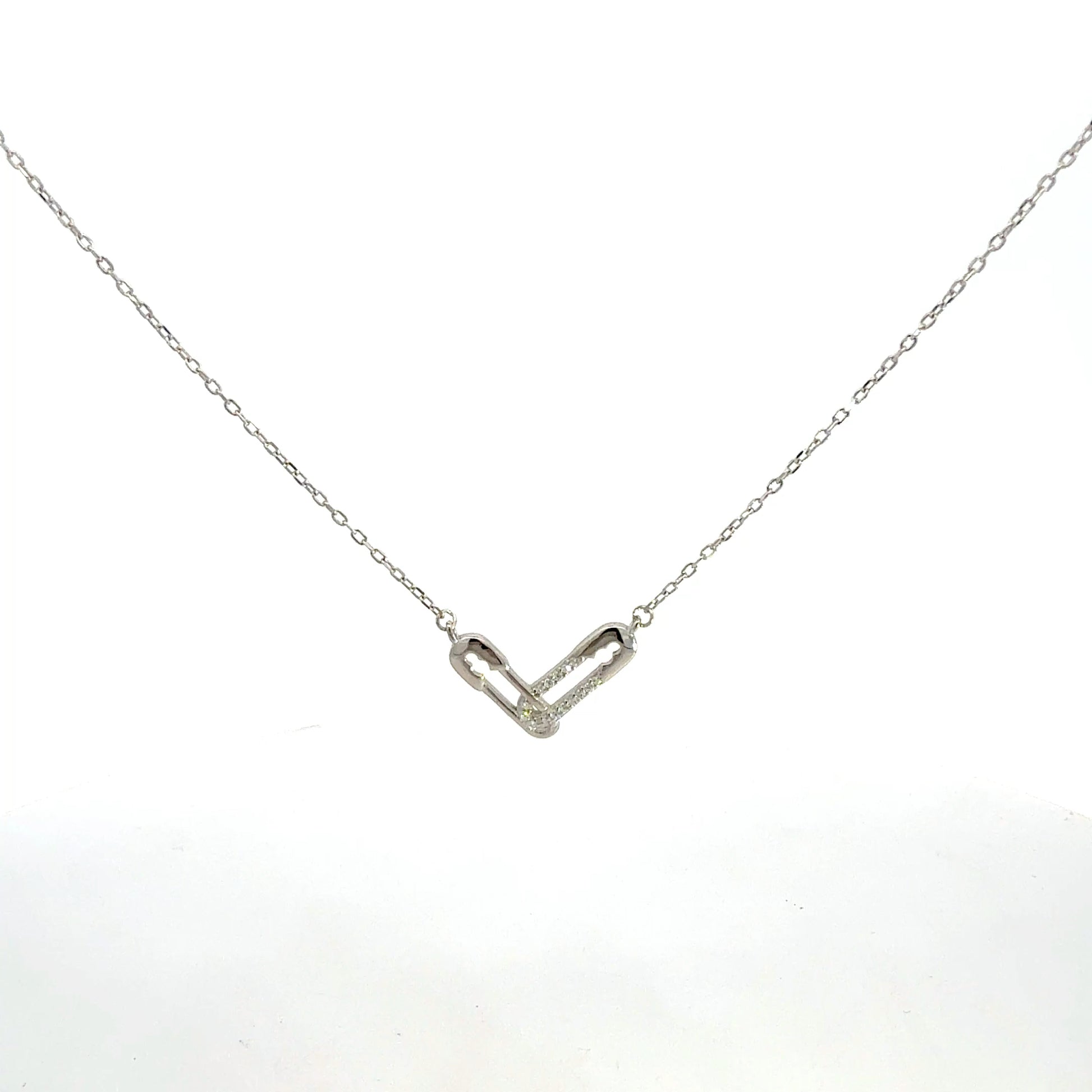 Silberkette 925 – 1,87 g – 46 cm – Sicherheitsnadel-Anhänger mit Zirkonia Halskette Juwelier Alen