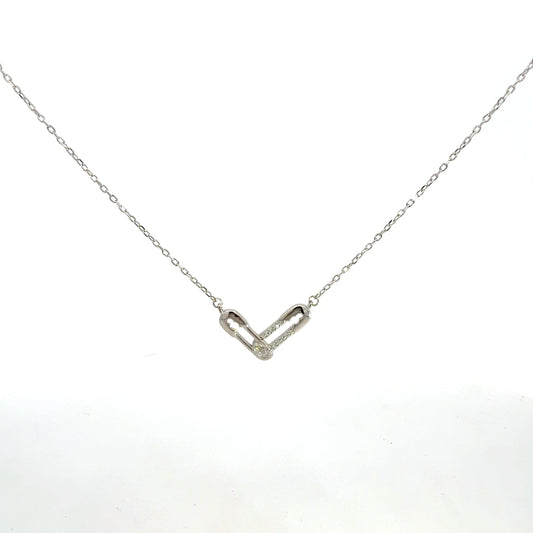 Silberkette 925 – 1,87 g – 46 cm – Sicherheitsnadel-Anhänger mit Zirkonia Halskette Juwelier Alen