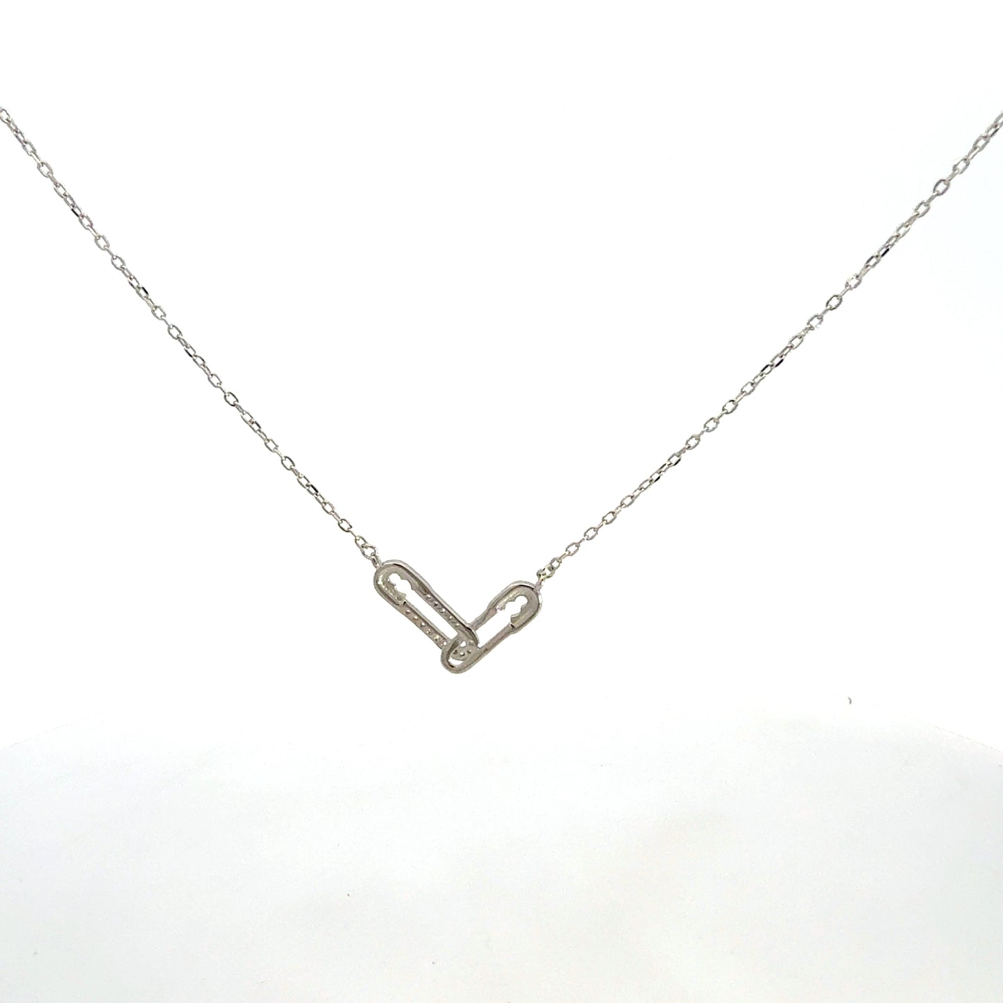 Silberkette 925 – 1,87 g – 46 cm – Sicherheitsnadel-Anhänger mit Zirkonia Halskette Juwelier Alen