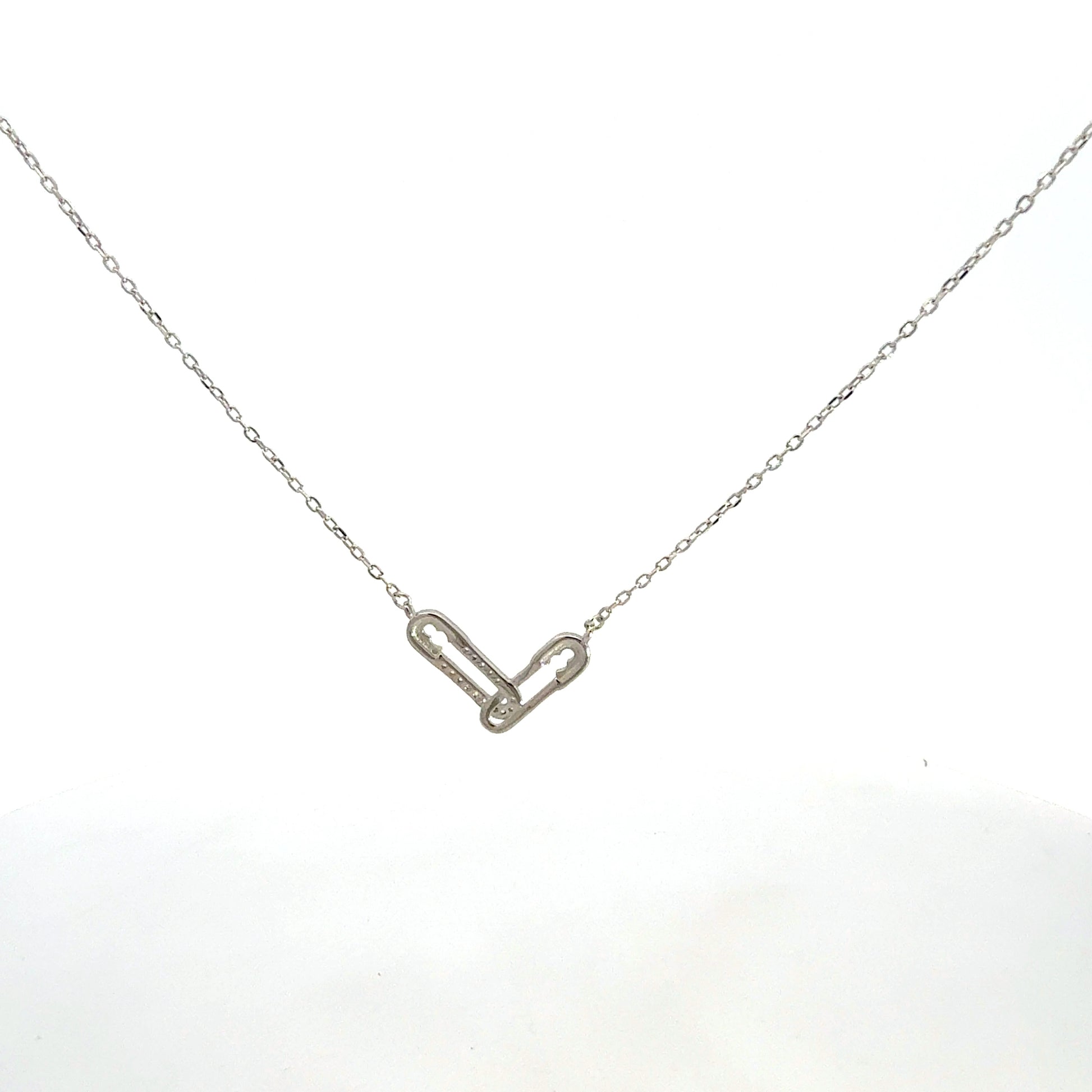 Silberkette 925 – 1,87 g – 46 cm – Sicherheitsnadel-Anhänger mit Zirkonia Halskette Juwelier Alen