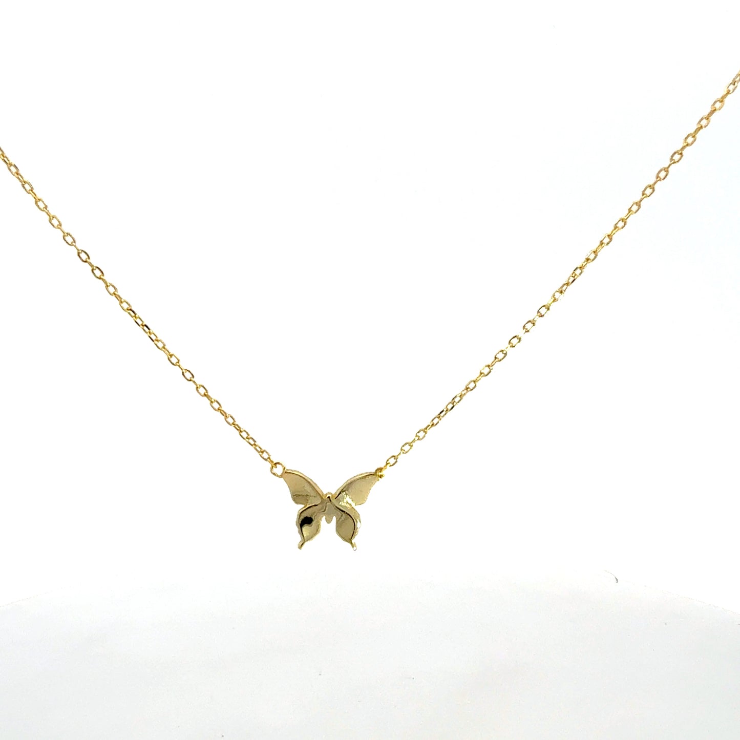 Silberkette 925 vergoldet – 1,81 g – mit blau emailliertem Schmetterlingsanhänger – 47 cm Halskette Juwelier Alen