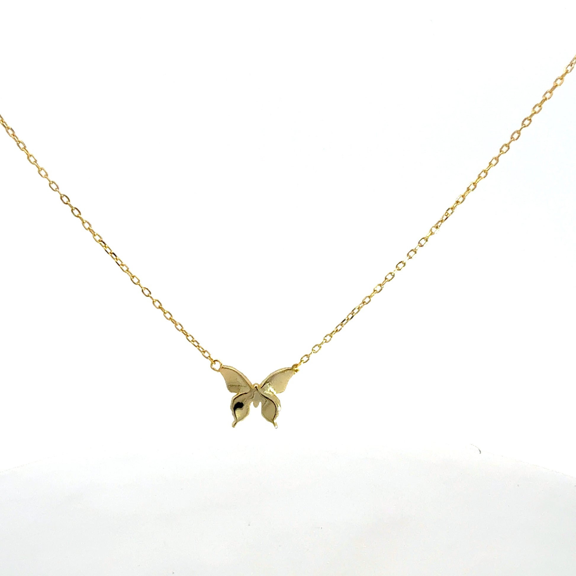 Silberkette 925 vergoldet – 1,81 g – mit blau emailliertem Schmetterlingsanhänger – 47 cm Halskette Juwelier Alen