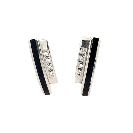 Elegante Silber-Ohrringe mit Onyx und Zirkonia – 5,49 g Ohrring Juwelier Alen