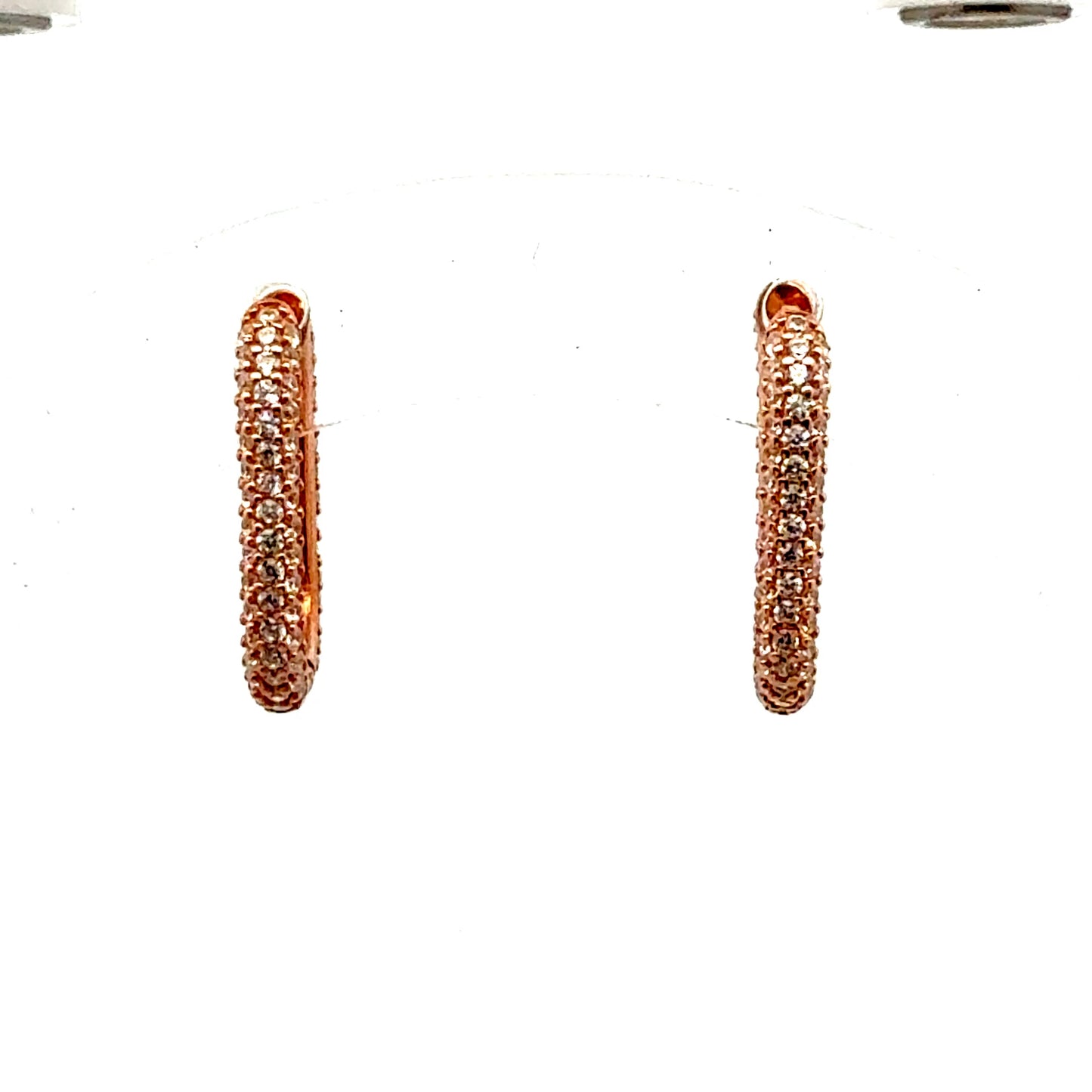 Rosévergoldete 925er Silber-Creolen, voll besetzt mit Zirkonia – 2,70 g Juwelier Alen