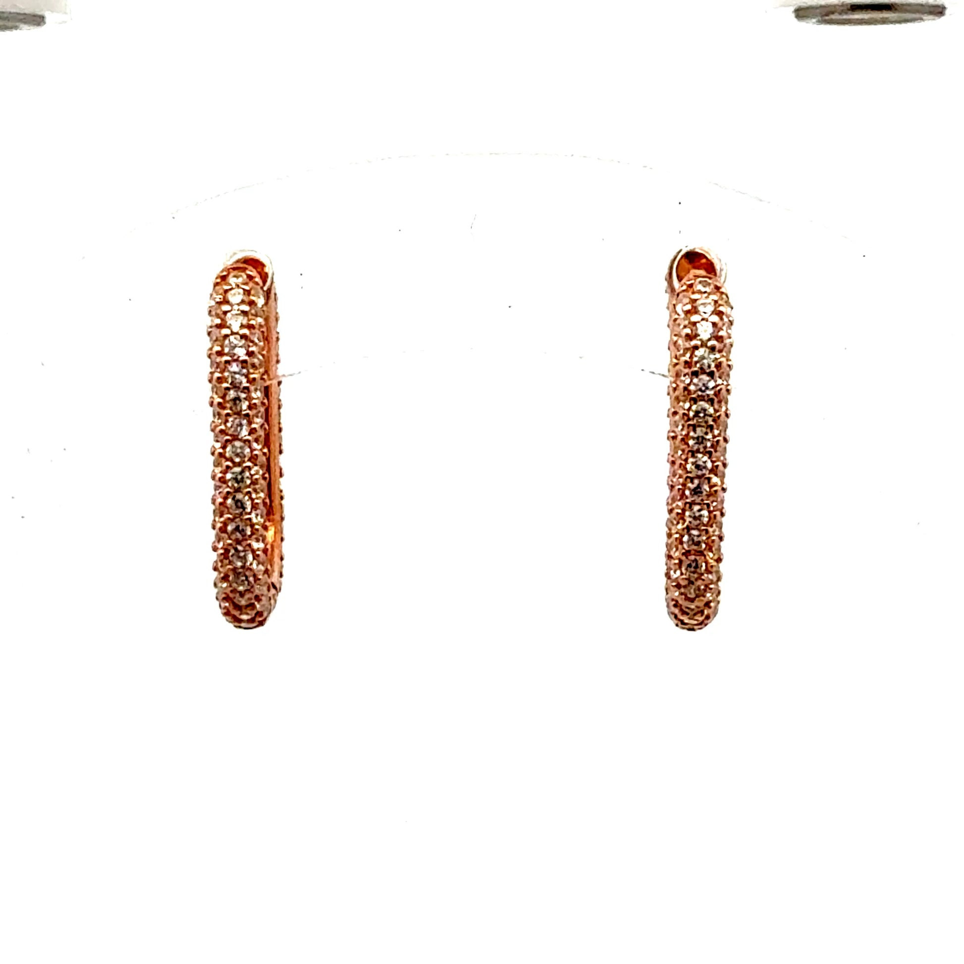 Rosévergoldete 925er Silber-Creolen, voll besetzt mit Zirkonia – 2,70 g Juwelier Alen