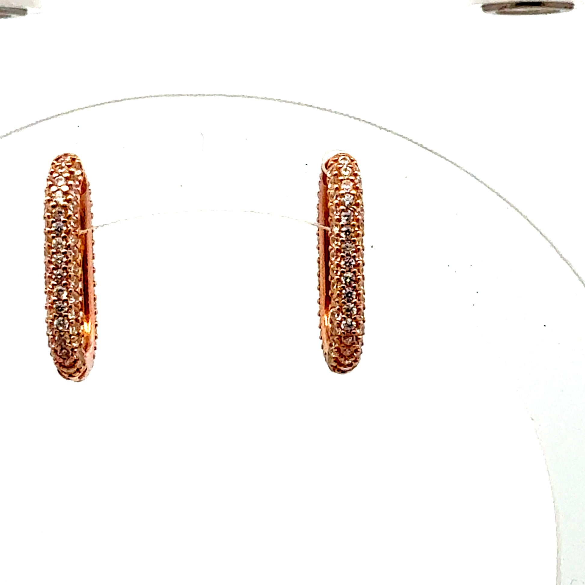 Rosévergoldete 925er Silber-Creolen, voll besetzt mit Zirkonia – 2,70 g Juwelier Alen