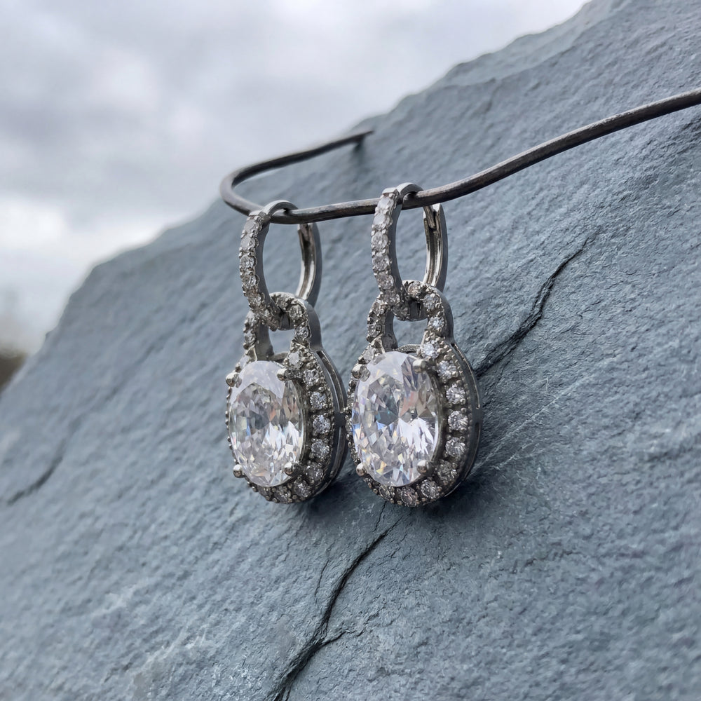 Silber Ohrringe 925 – 8,78 g – Voll besetzt mit Zirkonia – Zwei Tragemöglichkeiten Juwelier Alen