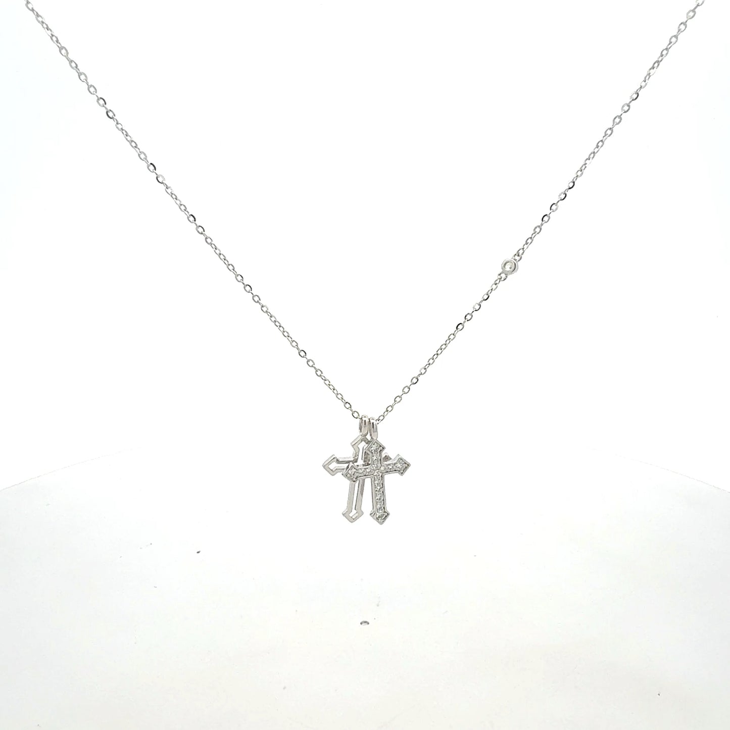 Silberkette 2,07 g – 925 – 46 cm – Zwei Kreuzanhänger Halskette Juwelier Alen