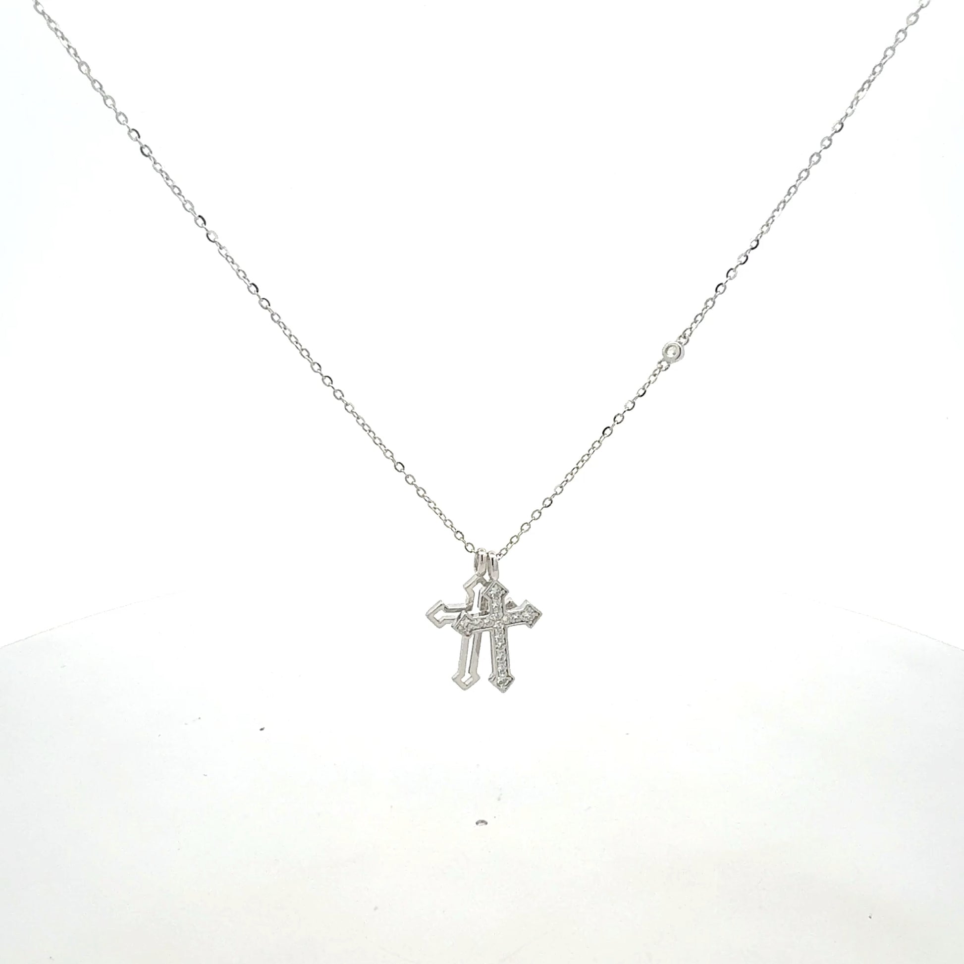 Silberkette 2,07 g – 925 – 46 cm – Zwei Kreuzanhänger Halskette Juwelier Alen