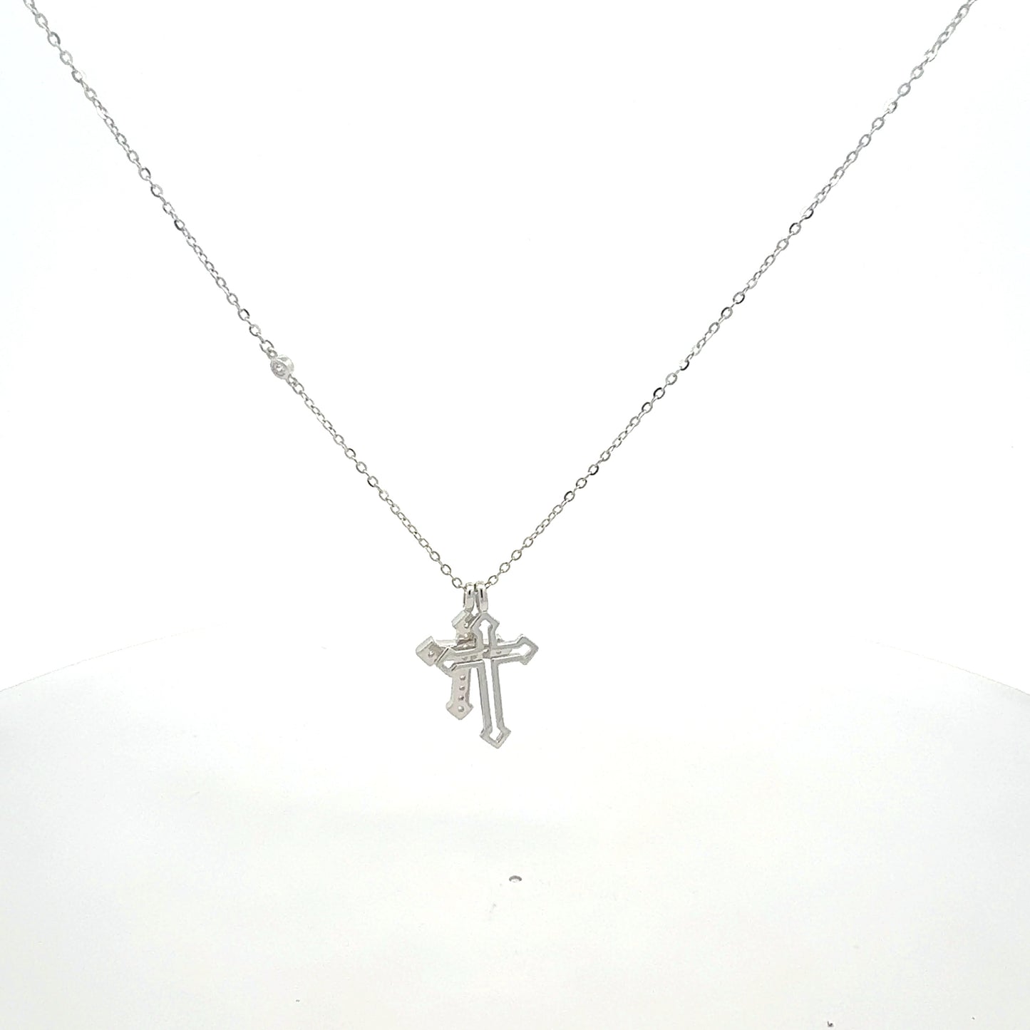 Silberkette 2,07 g – 925 – 46 cm – Zwei Kreuzanhänger Halskette Juwelier Alen