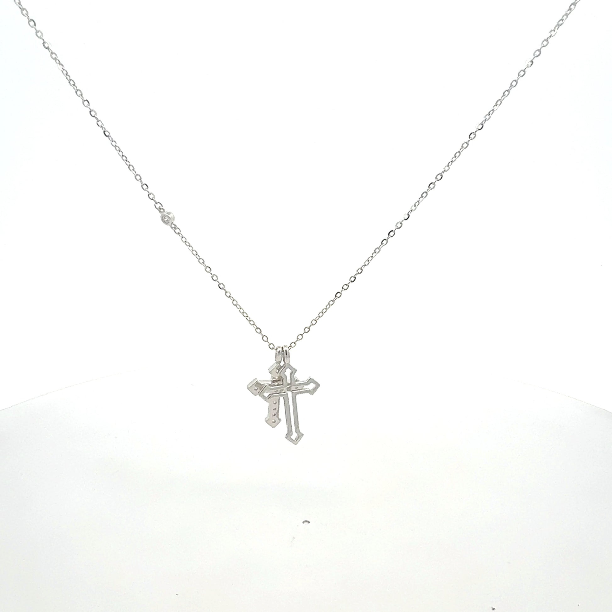 Silberkette 2,07 g – 925 – 46 cm – Zwei Kreuzanhänger Halskette Juwelier Alen