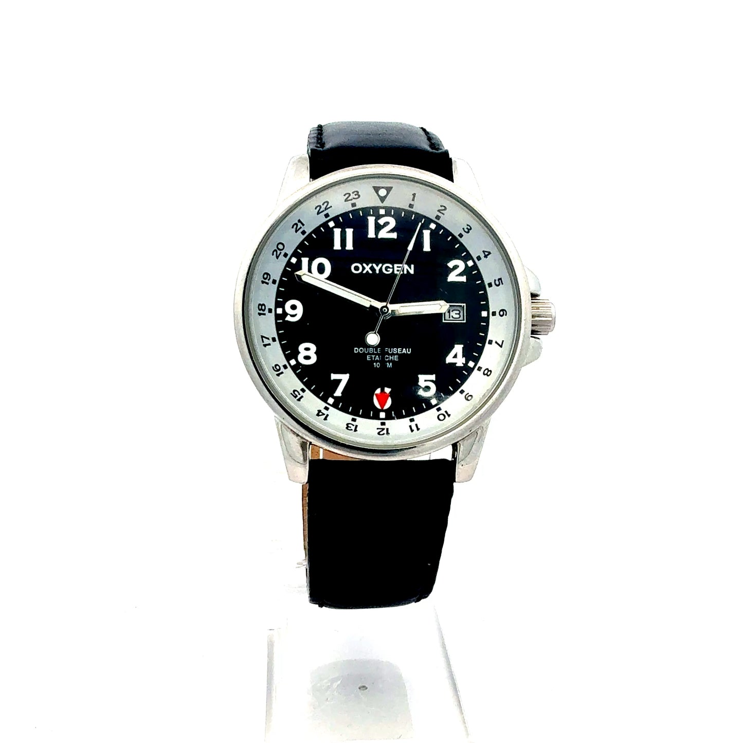 Oxygen O2 – Dual Time – Edelstahl/Leder – Quarz Uhr Juwelier Alen