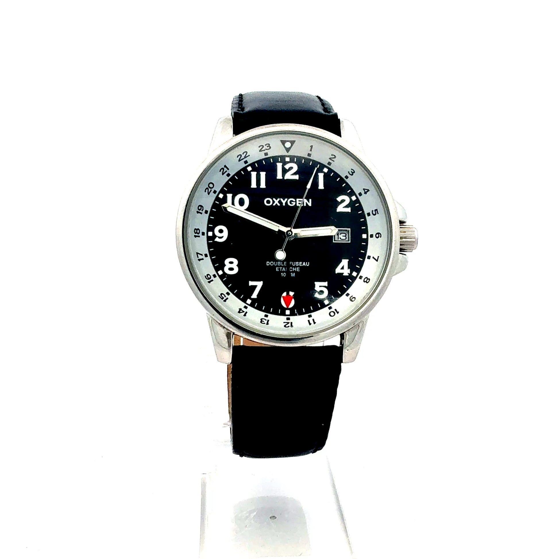 Oxygen O2 – Dual Time – Edelstahl/Leder – Quarz Uhr Juwelier Alen