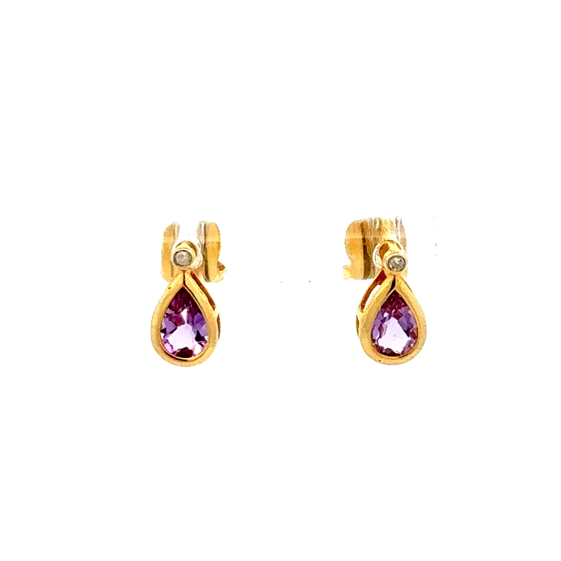 Gelbgold Ohrringe 585 – Stecker – Brillanten & Amethysten Ohrring Juwelier Alen