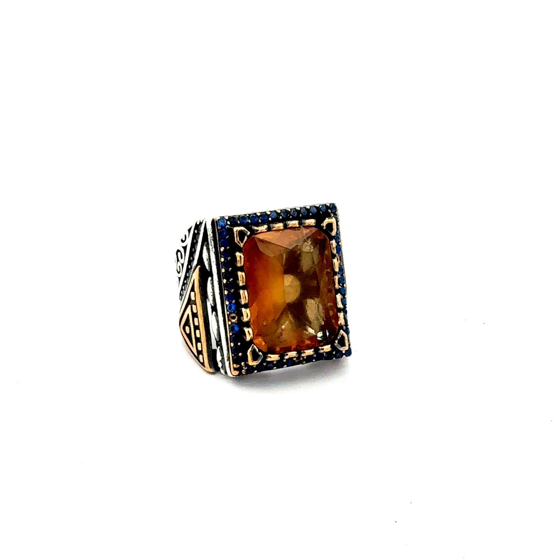 Silberring 925 – teilvergoldet – Größe 64 – 18,48 g – Farbwechselnder Hauptstein Ring Juwelier Alen