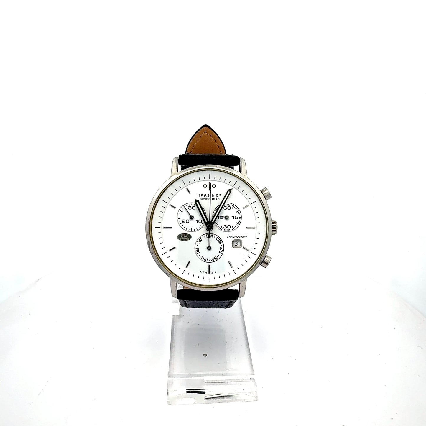 Haas & Cie Herren Chronograph | Swiss Made | Edelstahl | Lederarmband | Klassisch