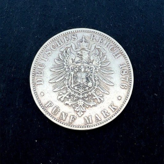 Historische 5 Mark Silbermünze – Freie und Hansestadt Hamburg 1876 J