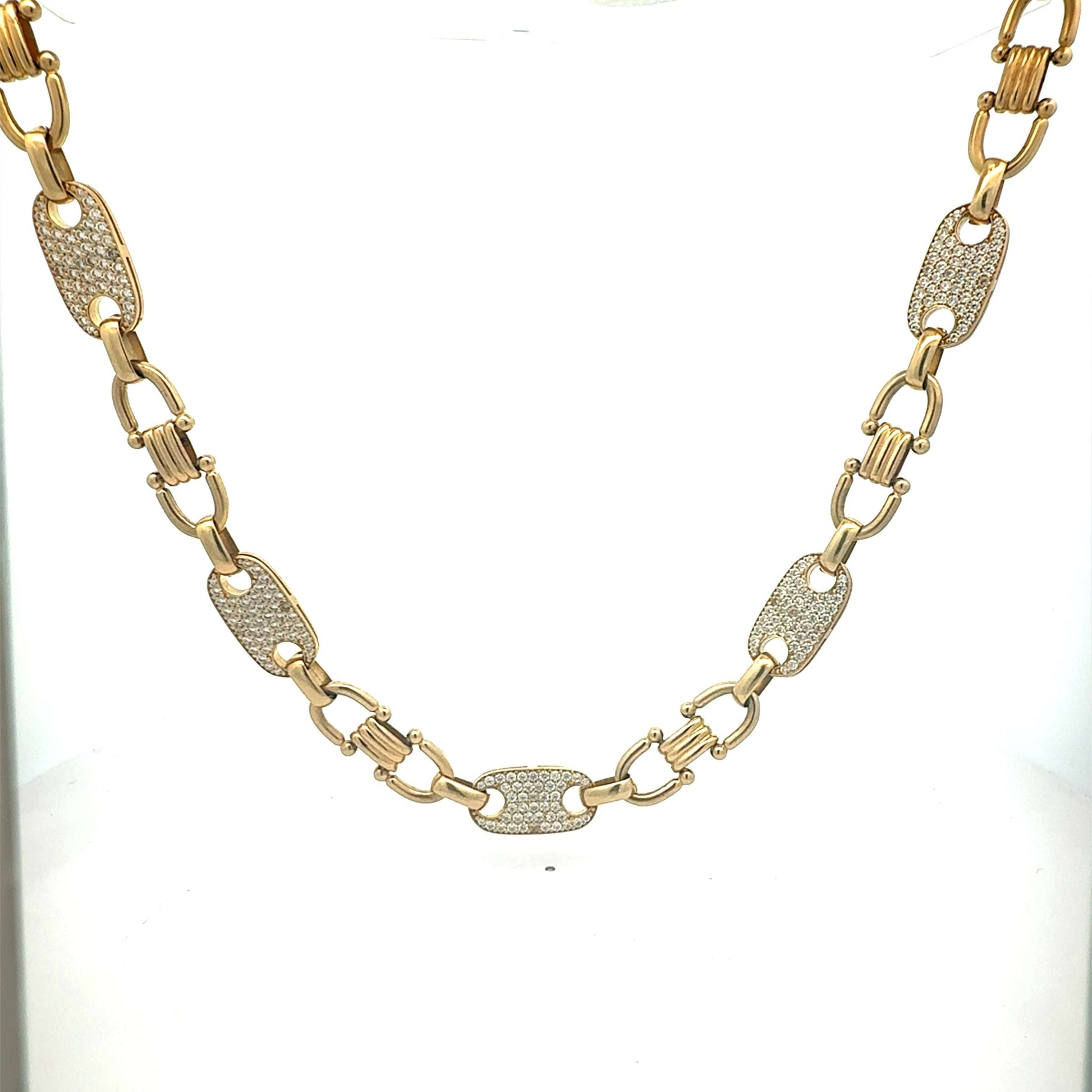 Goldkette aus 14 Karat Gold mit Zirkonia, elegante Kette von Juwelier Alen, glänzend und fein gearbeitet.