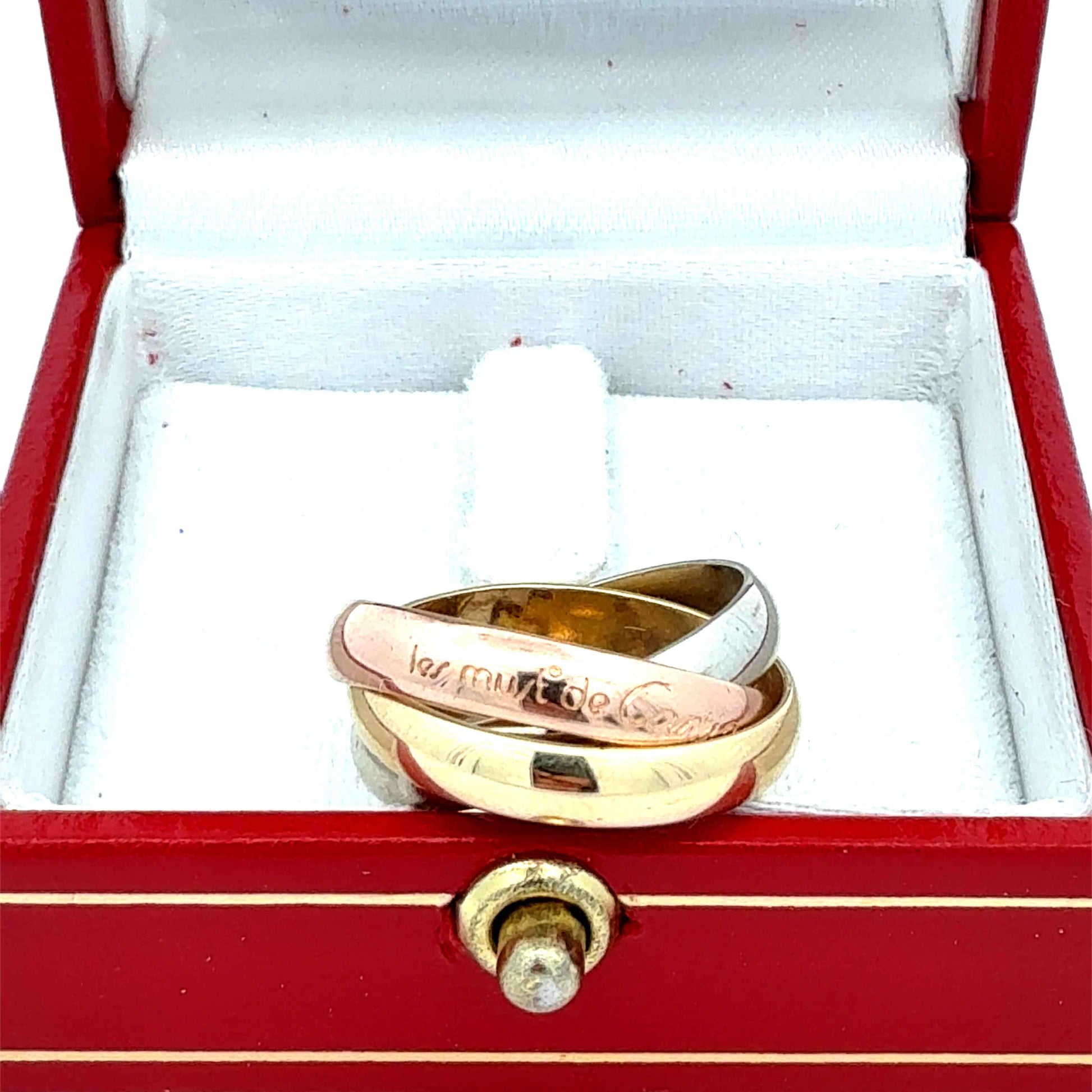 Dreiarmiger Cartier Ring Trinity aus Gold mit Original-Zertifikat, stilvoller Juwelier Alen Schmuck.
