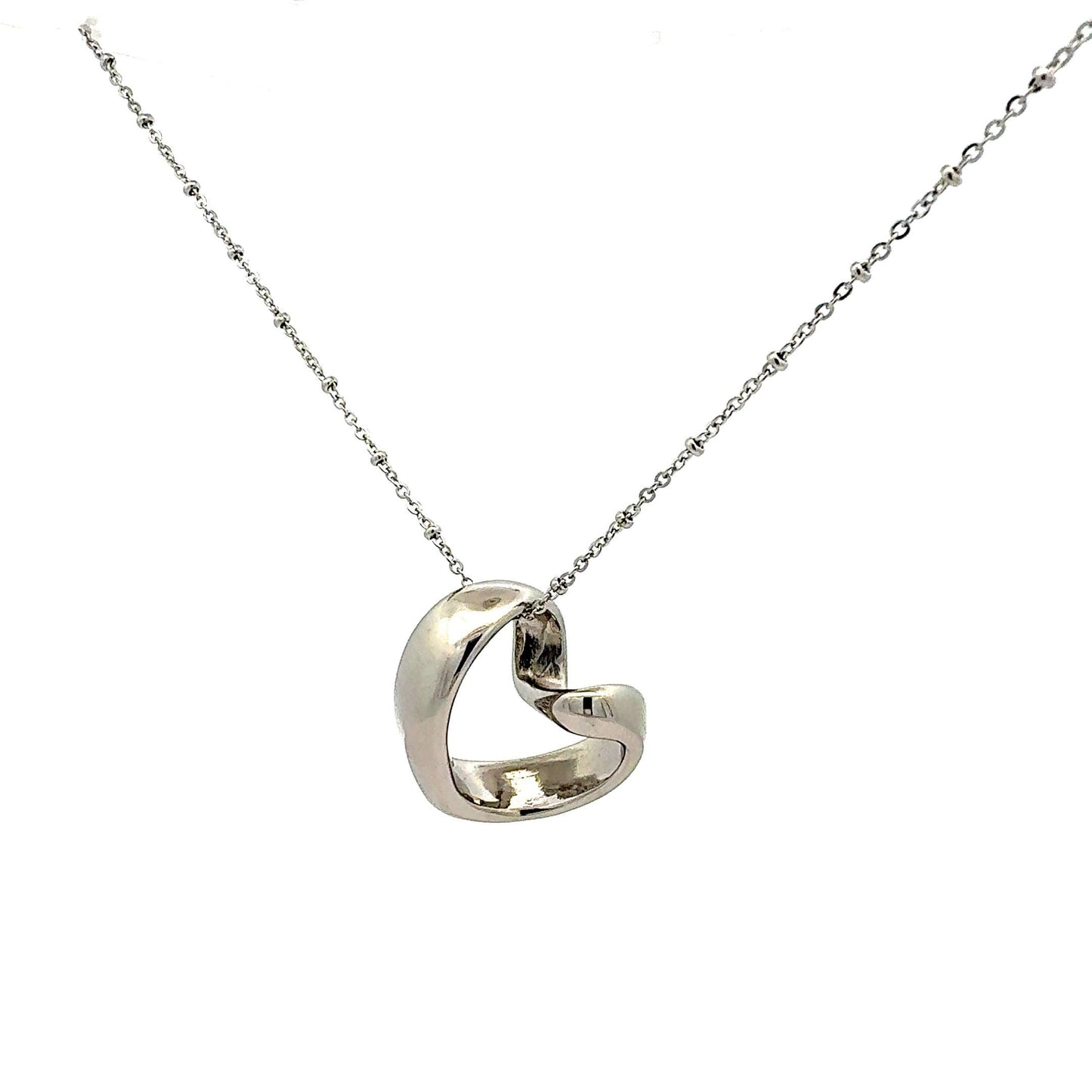 Edelstahl-Halskette mit 60 cm Herz-Anhänger und Steinen, elegante Kette vom Juwelier Alen, detailreiche Schmuckaufnahme