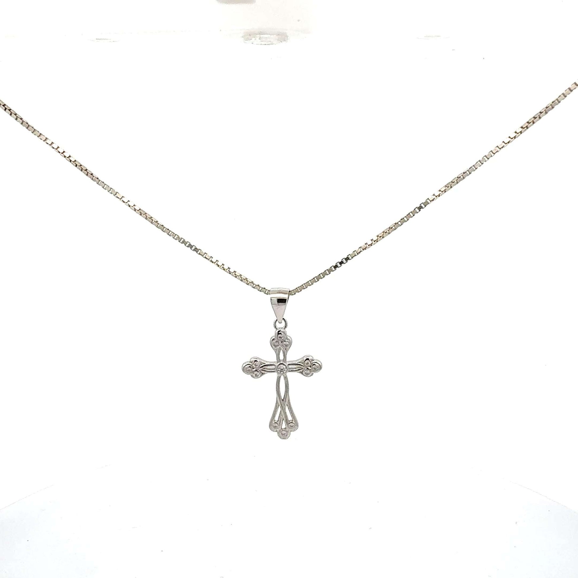 Silberne 925-Halskette mit 64 cm Kreuzanhänger und Zirkonia-Beschlägen, elegantes Schmuckstück von Juwelier Alen