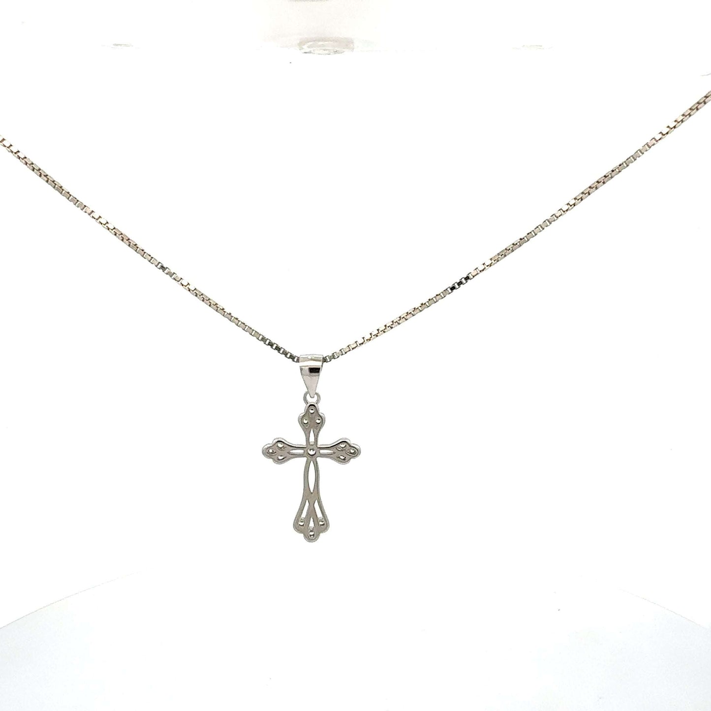 Silberne 925 Halskette mit 64 cm Kreuzanhänger und Zirkonia-Besatz, eleganter Schmuck von Juwelier Alen