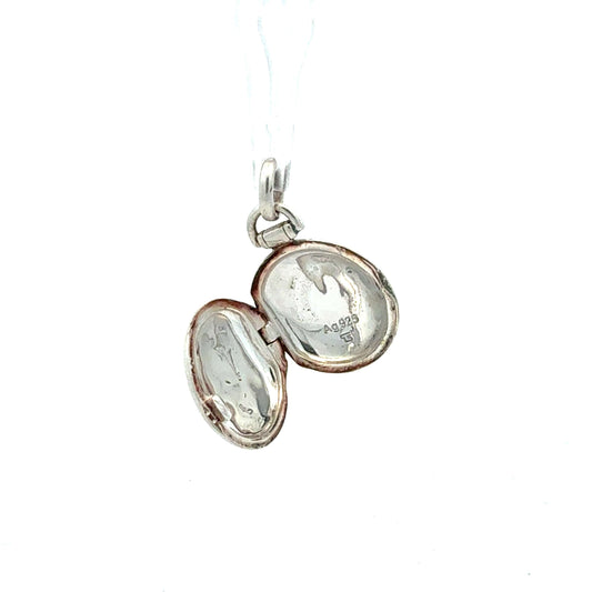 Silberner Kleeblatt-Anhänger 925 mit Geheimfach von Juwelier Alen, filigranes Schmuckstück mit Gravurbereich, ca. 4,39 g.
