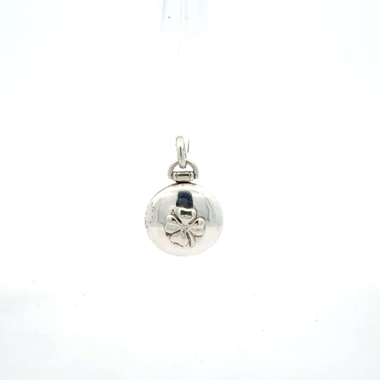 Silberner Kleeblatt-Anhänger 925 mit Geheimfach, Juwelier Alen, 4,39 g, detailreiche Schmuckgestaltung
