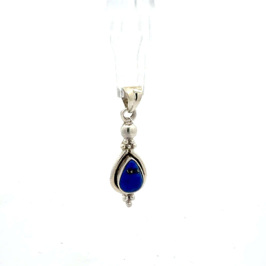 Silberanhänger 925 mit Lapis-Lapis-Tropfen, ca. 2,87 g, elegantes Schmuckstück von Juwelier Alen, detailreiche Edelsteinfassung