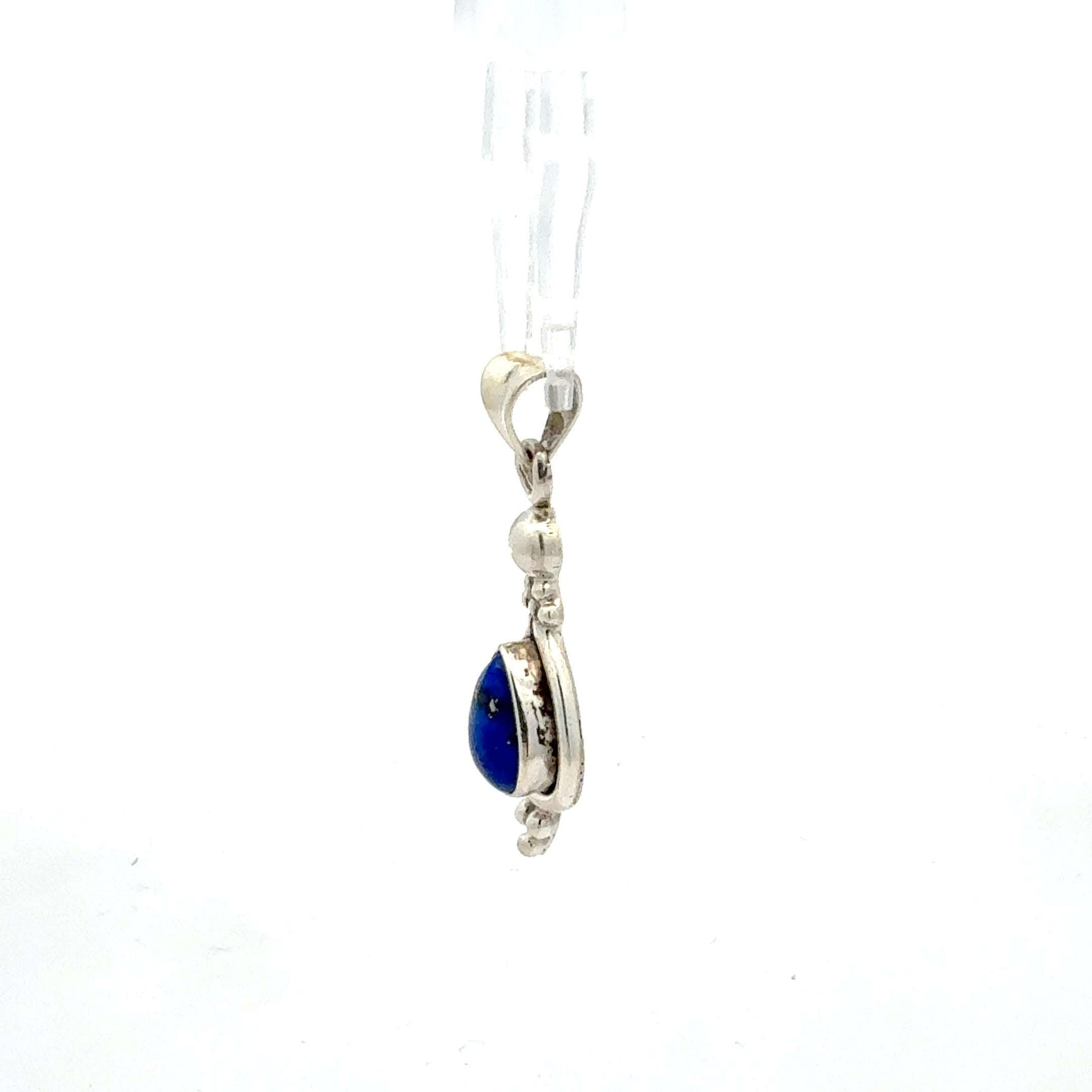 Silber 925 Anhänger mit Lapis-Tropfen, eleganter Schmuckanhänger von Juwelier Alen, ca. 2,87 g, detailreiche Edelstein-Design