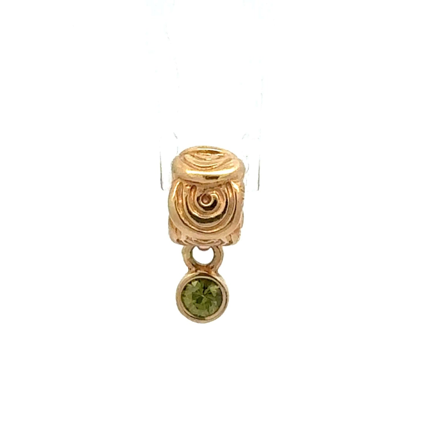 Pandora Anhänger aus 585 Gold mit grünem Hänge-Stein, eleganter Charm von Juwelier Alen, ca. 4,53 g.