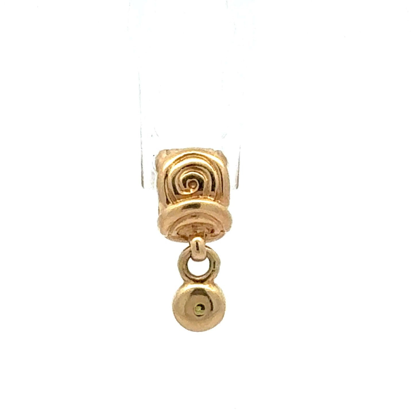 Pandora Charm aus 585 Gold mit grünem Hänge-Stein, Anhänger von Juwelier Alen, 4,53 g, detailreiche Goldschmuck-Design
