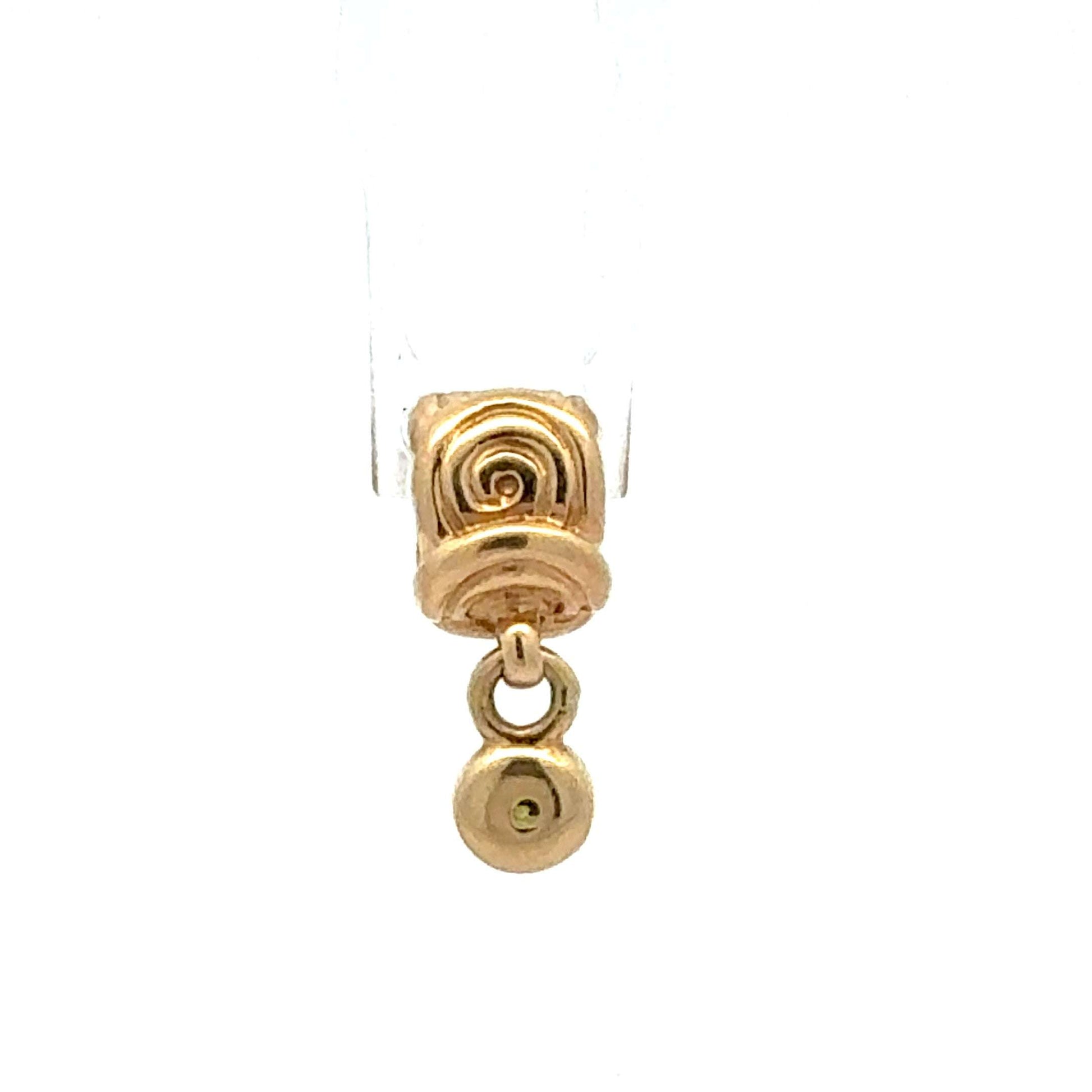 Pandora Charm aus 585 Gold mit grünem Hänge-Stein, Anhänger von Juwelier Alen, 4,53 g, detailreiche Goldschmuck-Design