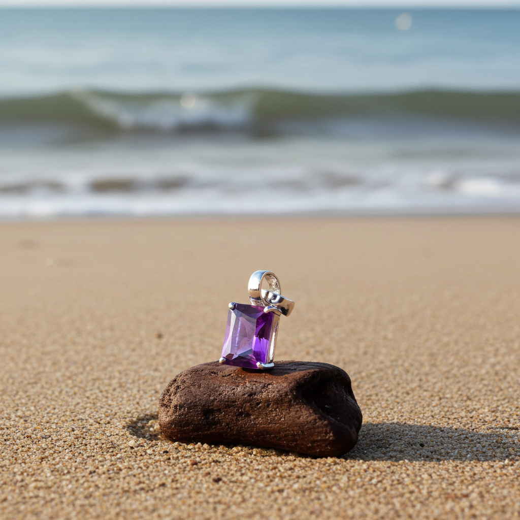 Anhänger in 333 Weißgold mit Amethyst