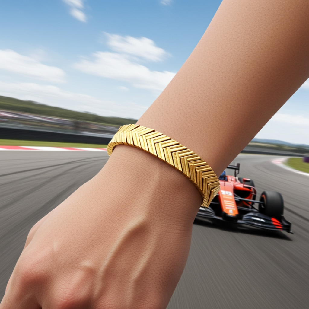 Statement-Armband "Momentum" | Gold & Schwarz | Fischgrätmuster | Verstellbar