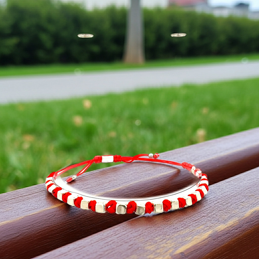 Würfel-Armband "Cubo" | Silber & Rot | Geometrisch & Handgefertigt